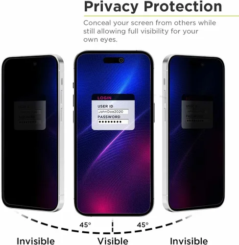 Vista 2 de PureGear Protector de pantalla de vidrio templado de privacidad de 2 vías compatible con Apple iPhone 15 Pro (2023) de 6.1 pulgadas, cobertura