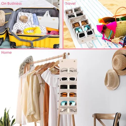 Vista 6 de MoKo - Organizador de gafas de sol con 5 ranuras, estuche de viaje para gafas de sol portátil, estuche de almacenamiento para mujeres y hombres