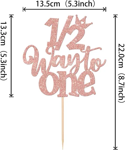 Vista 3 de 1 pieza 1/2 Half Way to One Cake Topper Glitter Half Way to Go Cake Pick Happy 6 Meses Birthday Cake Decor for Baby Happy 6 months Birthday Party