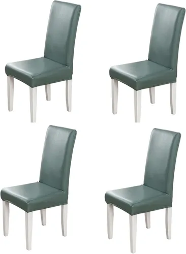 Vista 12 de FLYPARTY Funda elástica de piel sintética sólida impermeable para silla de comedor, extraíble, lavable, funda protectora para silla de comedor Beige