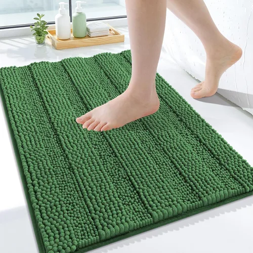 Vista 265 de Grandaily Alfombras de baño de felpilla a rayas de 24 x 16 pulgadas, extra gruesas y suaves, absorbentes, parte trasera de goma, alfombra de ducha