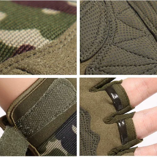 Vista 2 de HYCOPROT Guantes tácticos sin dedos, protectores de nudillos, transpirables, ligeros, para exteriores, militares, para tiro, caza, motociclismo