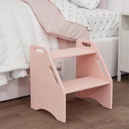 Vista 13 de AMBIRD Taburete de madera – Capacidad de dos pasos de 300 libras con almohadillas antideslizantes de seguridad y asas, bambú para baño, cocina Negro