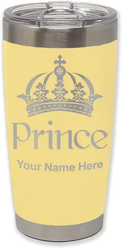 Vista 13 de LaserGram Vaso aislado al vacío de 20 onzas, Prince Crown, grabado personalizado incluido (negro)