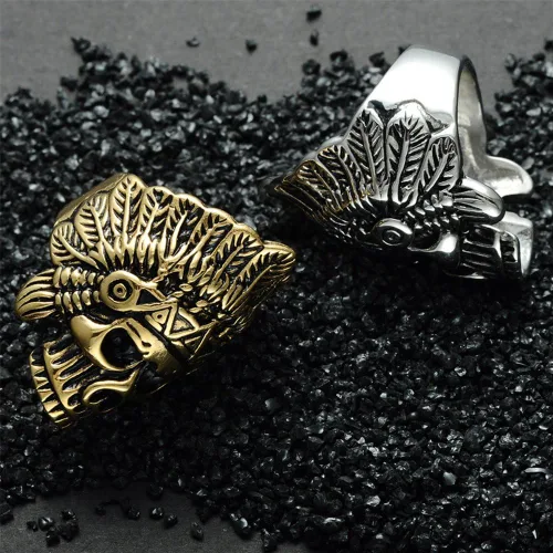 Vista 6 de Cool Feather Dayak Indian Headdress Punk Skull Stainless Steel Mens Ring