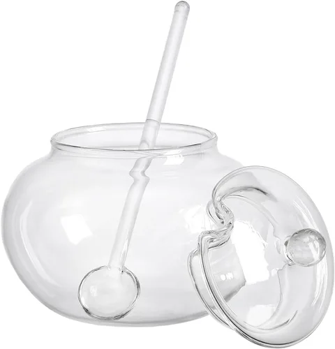 Vista 3 de 123Arts Azucarero de vidrio transparente con tapa y cuchara para servir azúcar, 8 onzas
