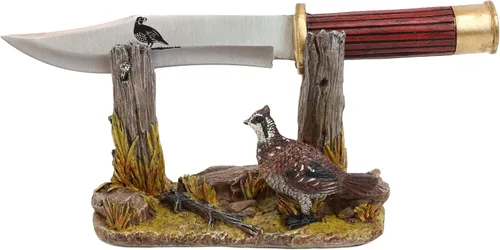 Vista 3 de Ebros - Estatua rústica de campo abierto, codorniz para gallina, pájaro, con mango decorativo de carcasa de escopeta, mango de hoja roma, cuchillo