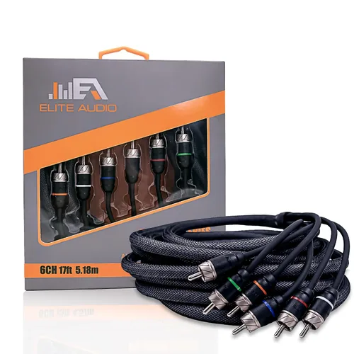 Vista 18 de Elite Audio Serie Premium 1.5 pies. Cable RCA de audio para auto de 2 canales – Blindado doble, cobre libre de oxígeno, cable de audio reductor