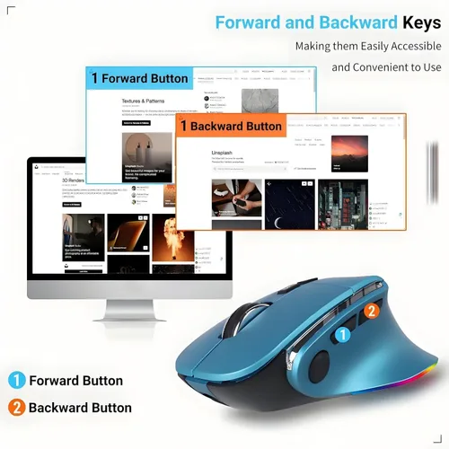 Vista 5 de Ratón ergonómico con Jigger, mouse inalámbrico vertical Bluetooth, mouse óptico recargable LED, portátil (BT5.2 o USB 2.4GHz) modo dual