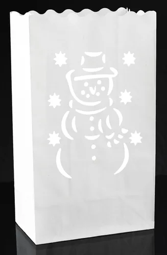 Vista 3 de CleverDelights Bolsas luminarias de muñeco de nieve blanco - 20 unidades - Luminaria navideña