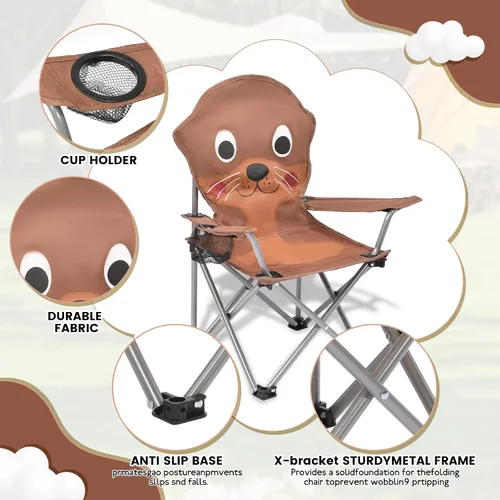 Vista 4 de XMT Silla plegable para niños con portavasos - Silla portátil ligera para exteriores e interiores para niños de 3 a 9 años, base antideslizante