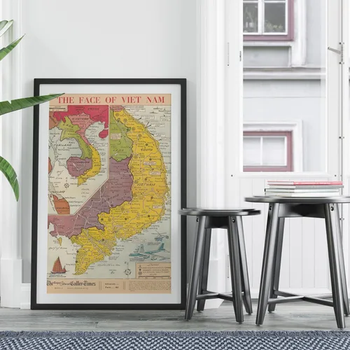 Vista 3 de Mapa histórico - Mapa de periódicos, cara de Vietnam. 1965 - Arte de pared vintage - 16 x 24 pulgadas
