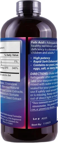 Vista 4 de Ácido fólico líquido 800 MCG, 8 oz.
