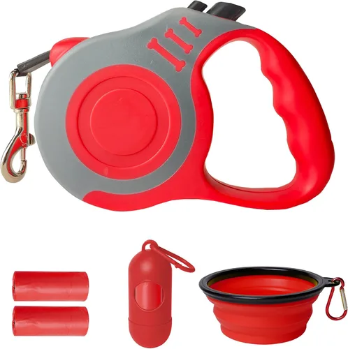 Vista 27 de Correa retráctil para perros pequeños y medianos, automática, telescópica, cinta para mascotas de 10/16 pies, duradera y práctica, con asa A1- rosa