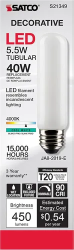 Vista 3 de Satco Bombilla LED E26 de 5.5 W, 4000 K, clasificación de 15000 horas, regulable, escarcha