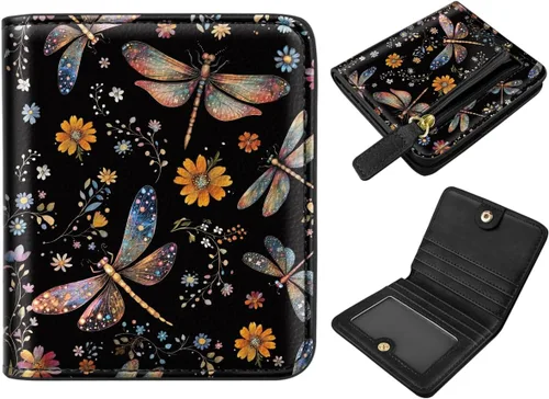 Vista 17 de Cartera pequeña con bloqueo RFID para mujer, con bolsillo plegable y compacto, lindo soporte para tarjetas de crédito, ranura para monedas, monedero
