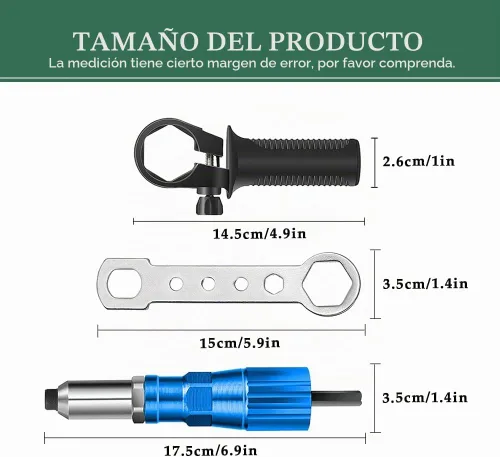 Vista 2 de Kit de adaptador de pistola de remache, herramienta de cabeza de pistola de remache para taladro inalámbrico, con 4 cabezas de remache/mango