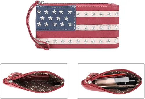 Vista 7 de Montana West Bolso patriótico con tachuelas para mujer, bolso de mano con bandera estadounidense y bolso cruzado
