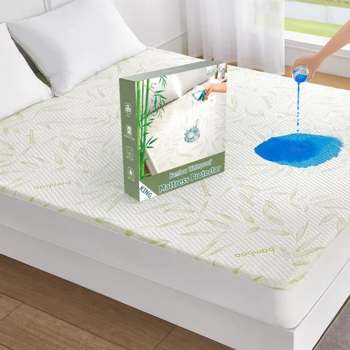 Vista 10 de Protector de Colchón Twin Impermeable, Funda Protectora de Colchón Lavable de Rayón de Bambú, Cubrecolchón Transpirable y Silencioso con Elástico