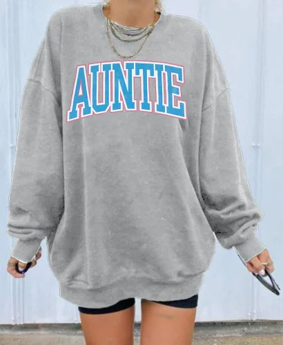 Vista 2 de Sudadera de manga larga con cuello redondo para mujer con estampado de letras de tía