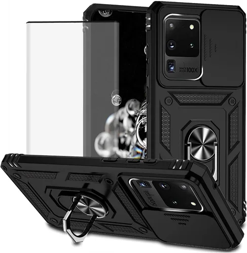 Vista 11 de Funda para Galaxy S20 Ultra/Samsung S20 Ultra SM-G988U con protector de pantalla de vidrio templado y cubierta para cámara deslizante, anillo Oro