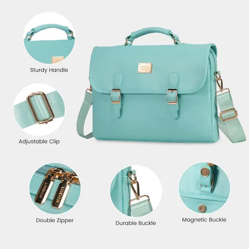Vista 5 de LOVEVOOK Bolsa para laptop para mujer, 15.6 pulgadas, impermeable, de cuero, maletín para computadora, maletín grande para computadora portátil