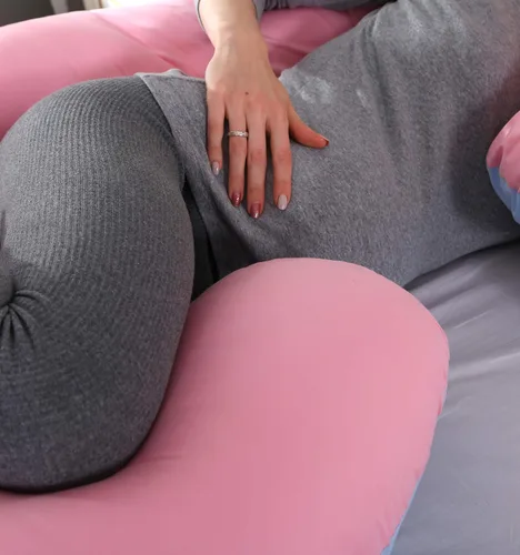 Vista 4 de KFUN Almohada de embarazo de cuerpo completo, almohada de maternidad en forma de C para mujeres embarazadas, funda desmontable, soporte para Rosa