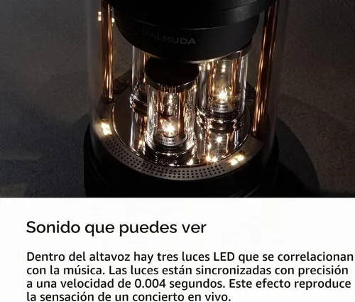 Vista 4 de BALMUDA El altavoz Altavoz Bluetooth portátil Sonido de cristal 3D y espectáculo de luz LED Recargable USB-C 3 modos de luz: vela
