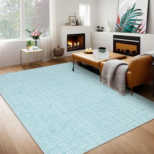 Vista 9 de Zacoo Alfombra de área – 9 x 12 pies gris a cuadros para sala de estar, moderna, lavable, antideslizante, resistente a las manchas, alfombra de casa