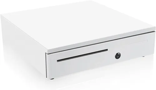 Vista 8 de MUNBYN - Cajón blanco para caja registradora, 16 pulgadas, 5 billetes, 5 monedas, RJ11, RJ12 Cajón ancho con bandeja extraíble para monedas y 2