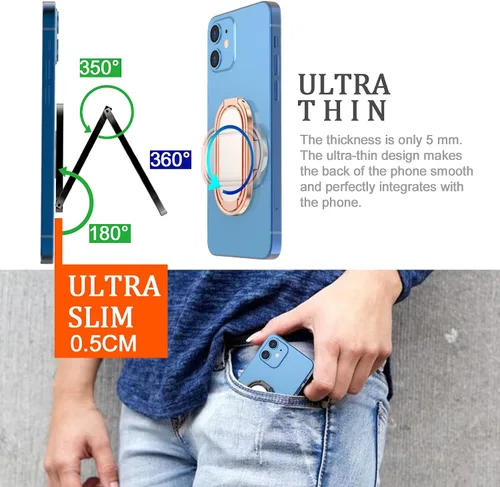 Vista 6 de Soporte para anillo de teléfono, soporte de dedo con rotación de 360°, agarre trasero para teléfono celular, soporte plegable para teléfono celular