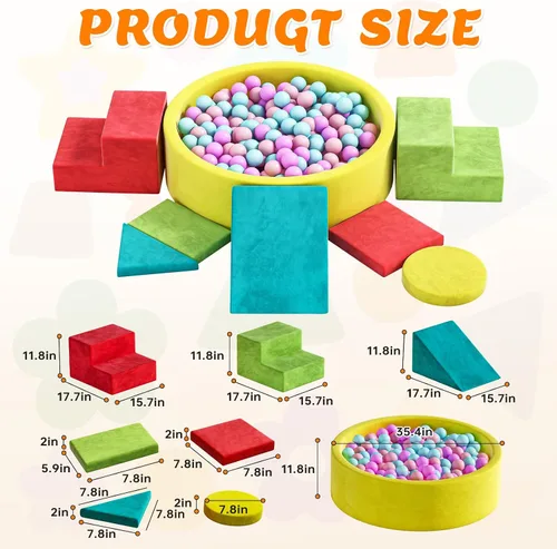 Vista 2 de Juego de bloques de escalada de espuma suave, juguetes de escalada para niños pequeños con pozo de bolas para jugar en interiores, escalador modular