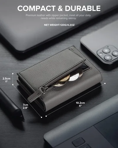 Vista 6 de VULKIT Cartera con bolsillo para monedas, cierre magnético, con ventana de identificación, billetera de cuero para efectivo y tarjetas de crédito