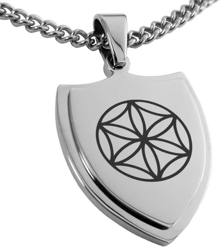 Vista 2 de Collar con colgante de escudo de dioses griegos de acero inoxidable