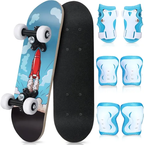 Vista 9 de Honoson Juego de 7 piezas de rodilleras, coderas y muñequeras para patinetas para principiantes y niños pequeños