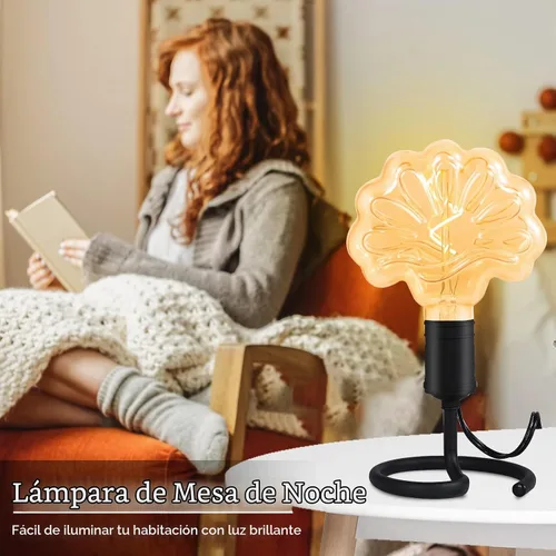 Vista 6 de E26 Edison - Juego de 2 lámparas de mesa pequeñas para dormitorio, soporte de base de lámpara industrial E26 Edison con enchufe, lámpara moderna