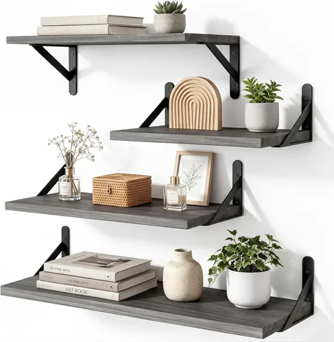 Vista 16 de YGEOMER Estantes flotantes para pared, estantes de pared negros de diferentes tamaños para sala de estar, baño, dormitorio, cocina, decoración