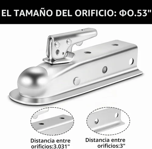 Vista 4 de METOWARE Acoplador Recto de Lengua de Remolque para Bola de 2", Acoplador de Remolque de Ancho de Canal de 2", 3,500LBS