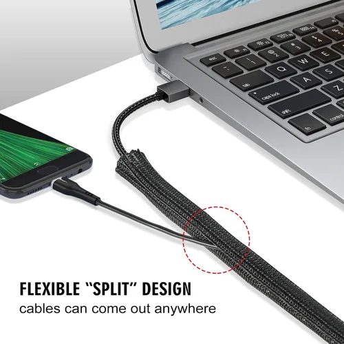 Vista 3 de Malla protectora de cable de 10 pies y 1/2 pulgada, funda dividida para cable de alimentación, USB, audio, cable para TV y computadora, protector