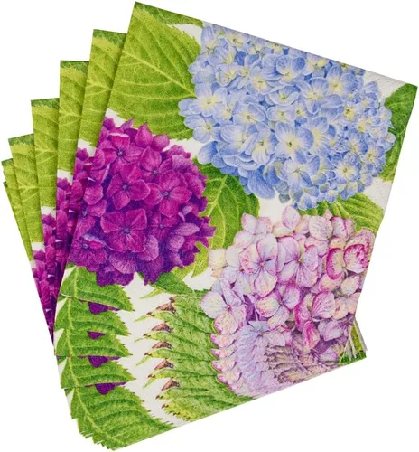 Vista 3 de Caspari Servilletas de cóctel de papel Hydrangea Garden en color azul - 2 paquetes de 20