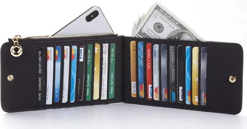 Vista 3 de Toughergun - Billetera organizadora de múltiples tarjetas con bloqueo RFID para mujer de cuero auténtico con bolsillo de cremallera