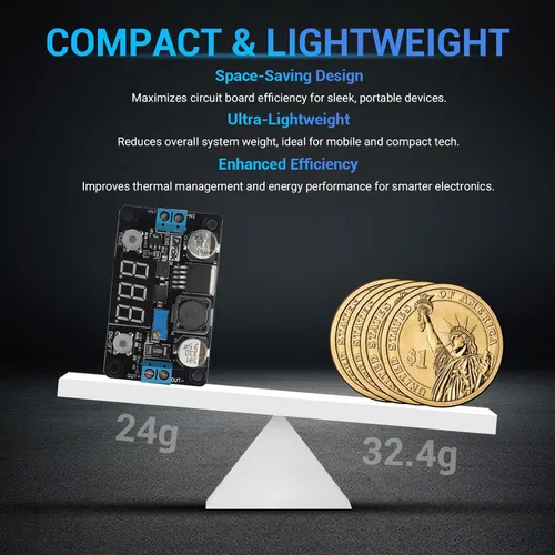 Vista 4 de DROK LM2596 - Convertidor Buck de pantalla LED - DC 4-32V a 1.25-30V 3A convertidor reductor ajustable regulador de voltaje fuente de alimentación