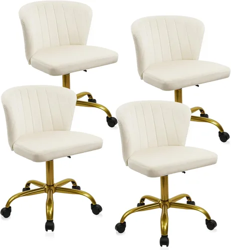 Vista 11 de CLATINA Silla de escritorio de oficina en casa, sillas de tocador de terciopelo, base dorada, ergonómica, pequeña, bonita, altura ajustable