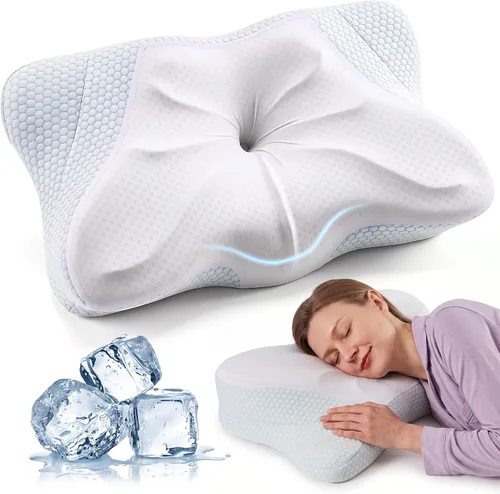 Vista 18 de Sweetcrispy Almohada cervical para cuello y hombro, almohadas ergonómicas de espuma viscoelástica, contorno lateral para adultos, soporte ortopédico