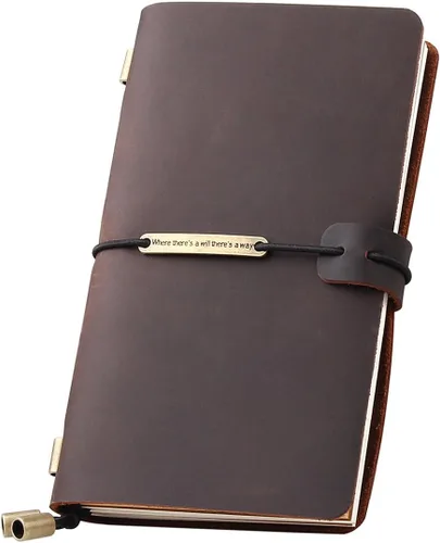 Vista 8 de Diario de piel hecho a mano vintage, cuaderno de viajero, portátil, pluma estilográfica recargable, tamaño de bolsillo, 5.2 x 4 pulgadas, Coffee