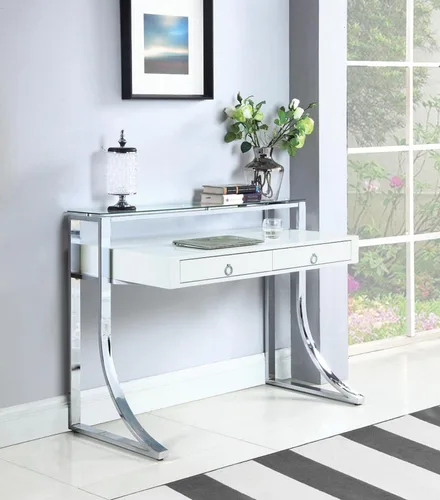 Vista 2 de Coaster Fine Furniture Gemma - Escritorio con 2 cajones, color blanco brillante y cromado