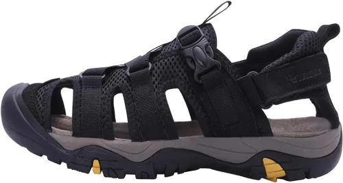 Vista 5 de Harssidanzar Sandalias de cuero genuino para senderismo, para hombre, ancho ajustable, soporte de arco cerrado, zapatos de agua para verano
