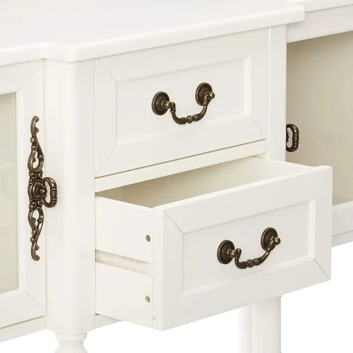 Vista 6 de Kings Brand Furniture Aparador moderno con puertas de cristal, cajones de almacenamiento y estantes para cocina, comedor y sala de estar