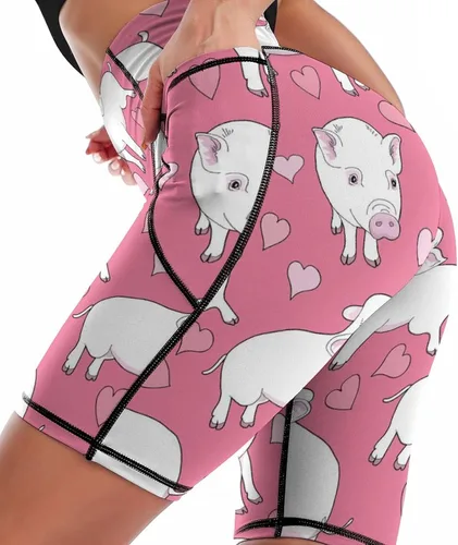 Vista 4 de Mini Pigs and A Hearts - Pantalones cortos de ciclismo para mujer, pantalones de yoga, pantalones cortos deportivos de entrenamiento con bolsillos