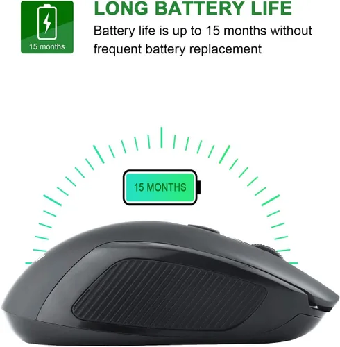 Vista 5 de Mouse óptico inalámbrico de 2,4 G, ahorro de energía, 5 DPI, 6 botones para PC y portátil